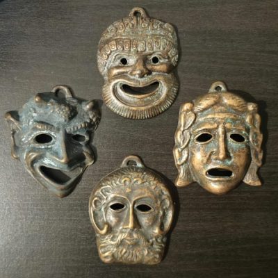 4 Vintage Cast bronze Theatre Mask Plaques